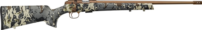 CZ 457 American Hunter 22 LR Rifle, 20" Threaded Barrel, 5+1, Bolt Action, Bronze Veil Camo, Optics-Ready