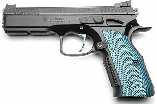 CZ Custom Shadow 2 ACCU 91039 Pistol 9mm 4.89" Barrel 17-Round Single Action Blue Aluminum Grips Fiber Optic Sights.