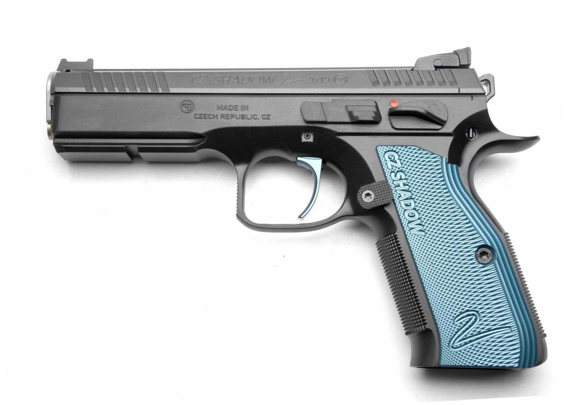 CZ CUSTOM Shadow 2 ACCU 9mm 4.89" 17rd Pistol w/ Fiber Optic Sights - Black & Blue